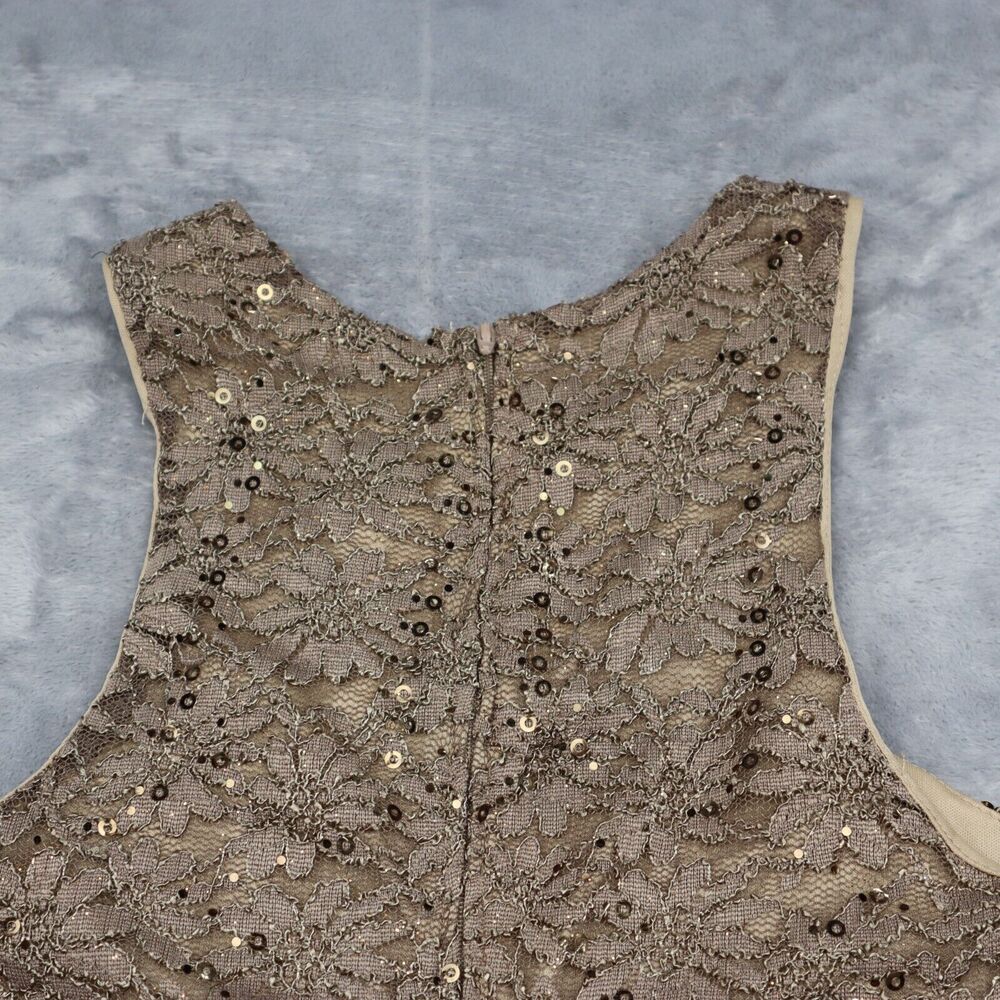 Coco Avante Dress Womens M Brown Floral Lace Sequin Sleeveless Round Neck Outfit - Picture 14 of 16
